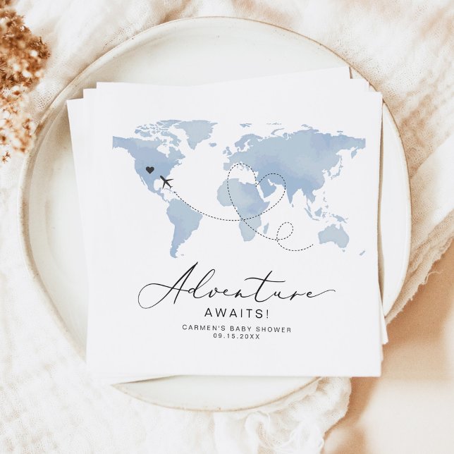Serviette En Papier CARMEN Dusty Blue Map Baby shower d'aventure (Créateur téléchargé)