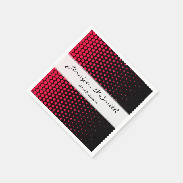Serviette En Papier Carmine Rouge Polka Dot Noir moderne (Coin)