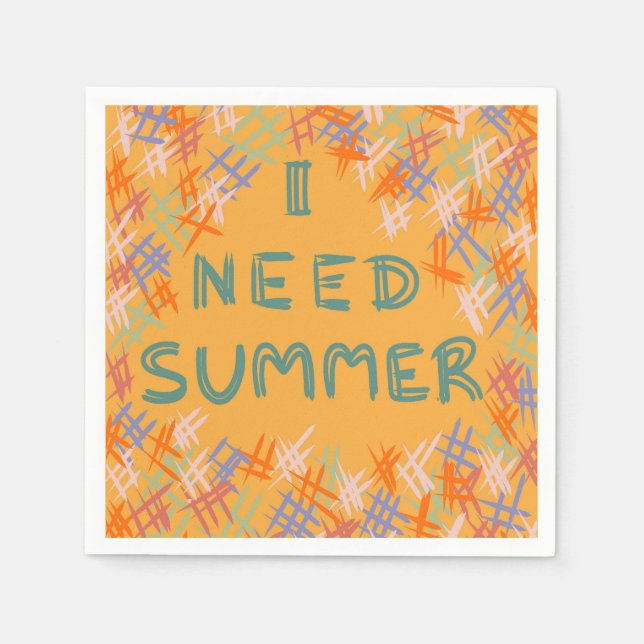 Serviette En Papier Carnet jaune vif - "J'ai besoin d'été" (Devant)
