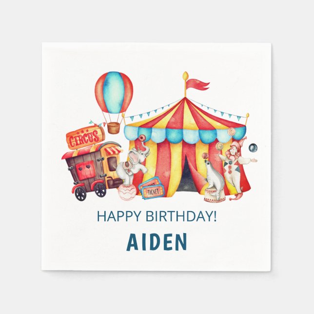 Serviette En Papier Carnival Cirque Big Top Blue Anniversaire (Devant)