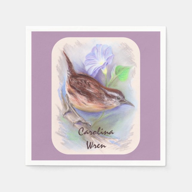 Serviette En Papier Carolina Wren avec les fleurs de gloire du matin (Devant)