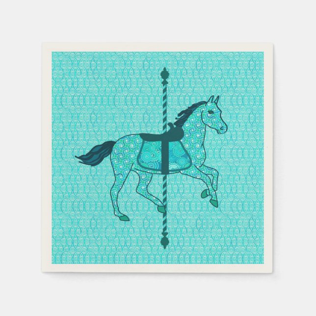 Serviette En Papier Carousel Horse - Turquoise et Aqua (Devant)