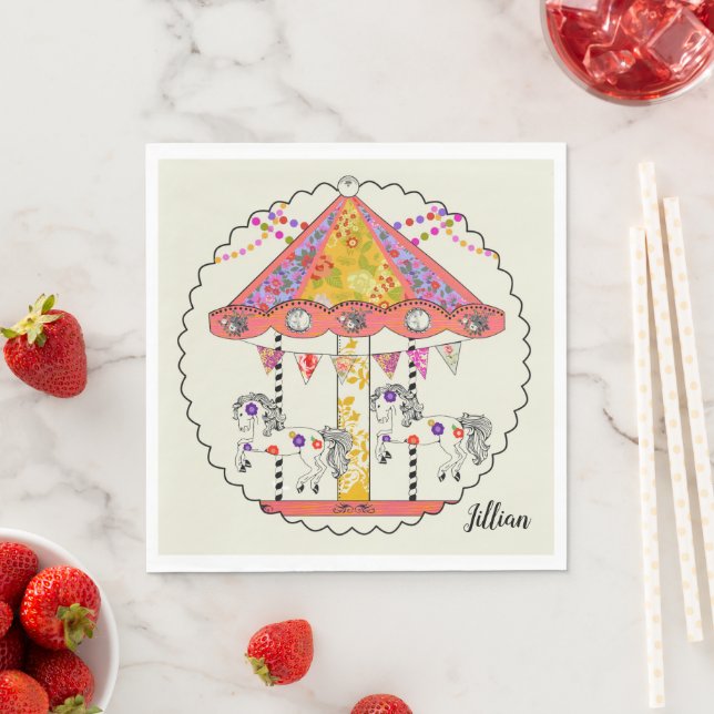 Serviette En Papier Carousel Party Napkin (En situation)