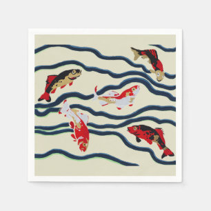 Serviette En Papier Carpe de style Art déco coloré nageant dans la mar