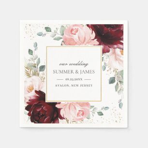 Serviette En Papier Carré de Mariage rose rose rose de Bourgogne riche