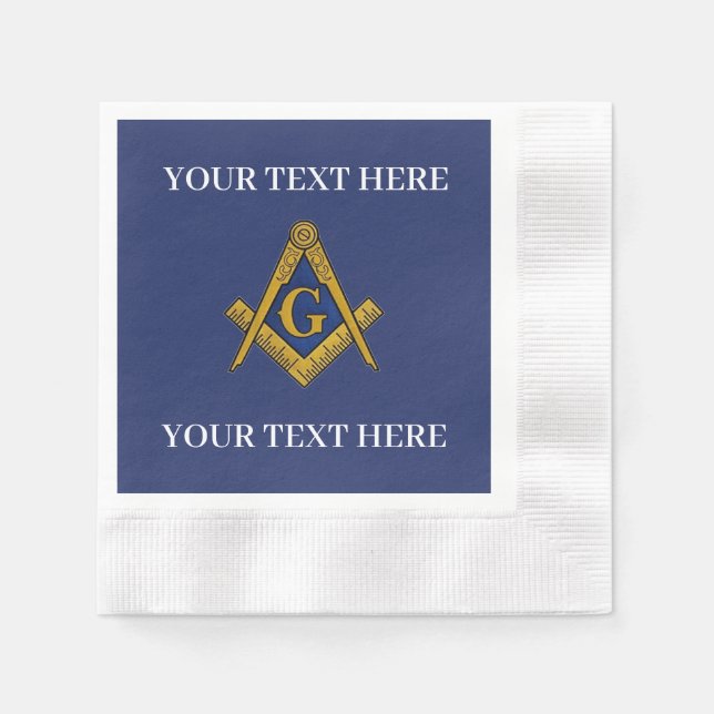 Serviette En Papier Carré maçonnique Freemason et Bleu de boussole (Devant)