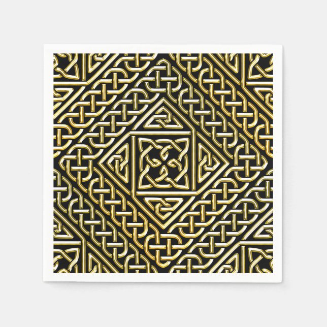 Serviette En Papier Carré Noir Or Formes Celtic Knotwork Motif (Devant)