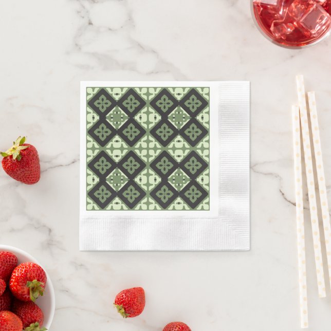 Serviette En Papier carré vert texture carré carreau mode classique ca (En situation)