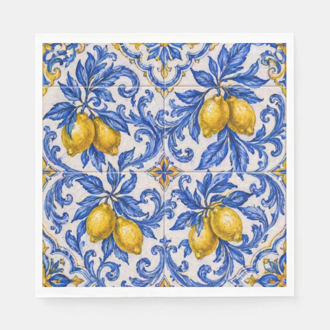 Serviette En Papier Carreau d'azulejo citron bleu (Devant)