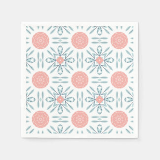 Serviette En Papier Carreau de découpage géométrique floral Aqua corai