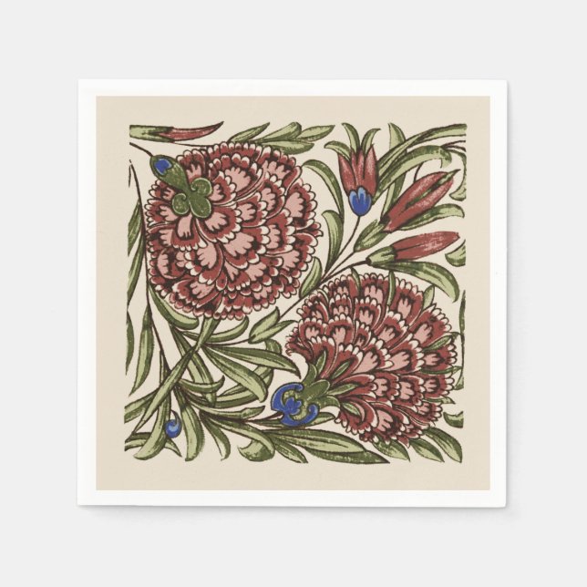 Serviette En Papier Carreau de fleur d'œillet Art antique rustique De  (Devant)