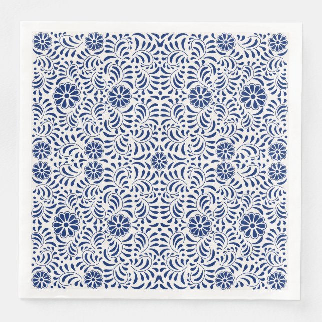 Serviette En Papier Carreau de Talavera bleu Style Espagnol Fiesta (Devant)