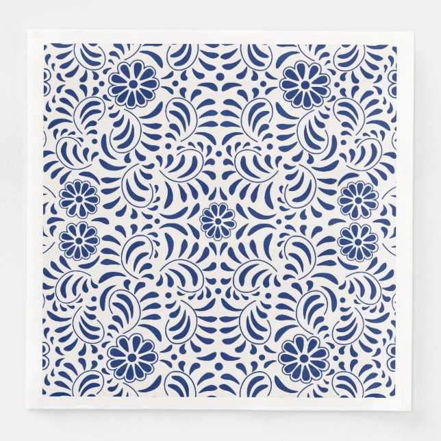 Serviette En Papier Carreau de Talavera bleu Style espagnol Fiesta (Devant)