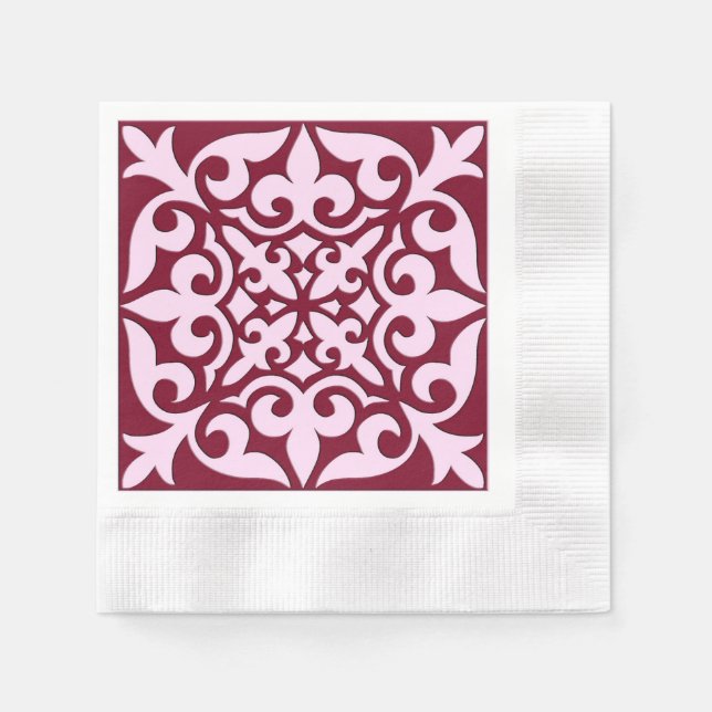 Serviette En Papier Carreau marocain - bordeaux et rose (Devant)