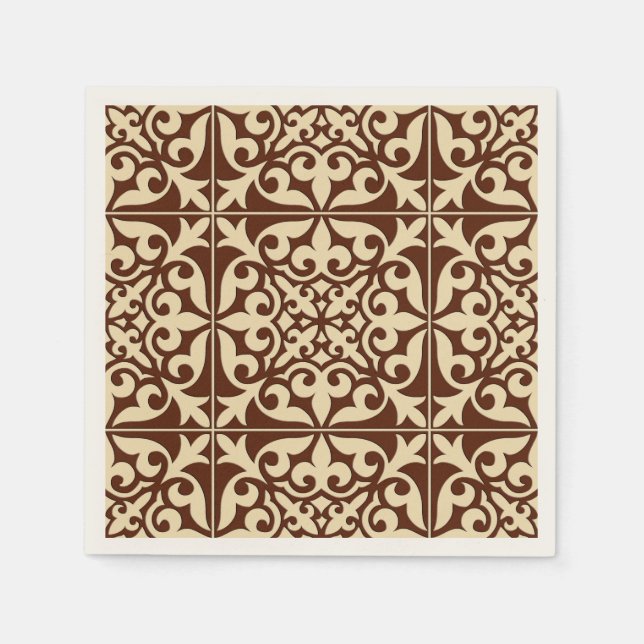 Serviette En Papier Carreau marocain - brun chocolat et beige (Devant)