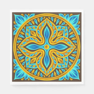 Serviette En Papier Carreau marocain méditerranéen motif bleu et or