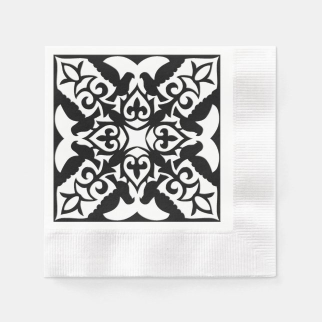 Serviette En Papier Carreau marocain - noir sur fond blanc (Devant)