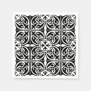 Serviette En Papier Carreau marocain - noir sur fond blanc