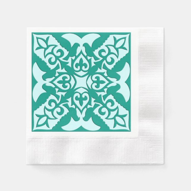 Serviette En Papier Carreau marocain - turquoise et aqua (Devant)