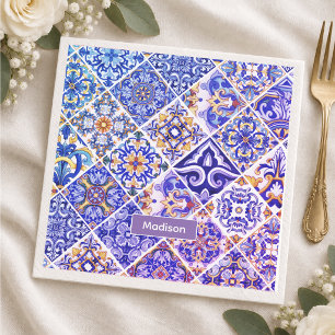 Serviette En Papier Carreau méditerranéen Talavera bleu violet vibrant