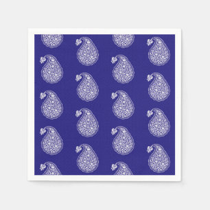 Serviette En Papier Carreau persan à motif paisley - blanc sur bleu in