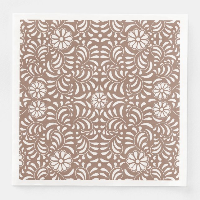 Serviette En Papier Carreau Talavera Marron Mocha Style Espagnol Fiest (Devant)
