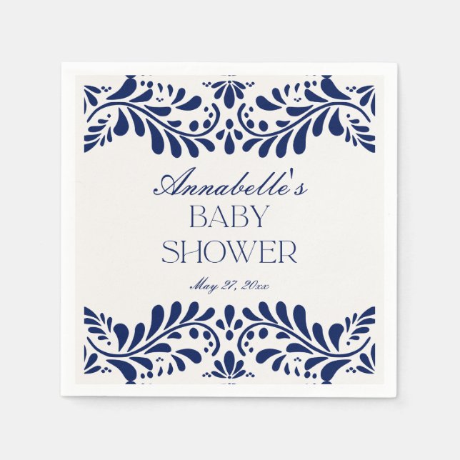 Serviette En Papier Carreaux bleu Talavera Espagne Baby shower Fiesta (Devant)