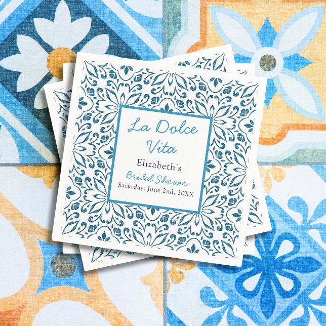 Serviette En Papier Carreaux Bleus Italiens La Dolce Vita Baby Shower  (Créateur téléchargé)