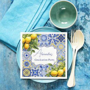 Serviette En Papier Carreaux bleus Lemons Graduation