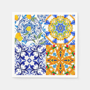 Serviette En Papier Carreaux bleus, Sicilien, majolica, art de la mosa