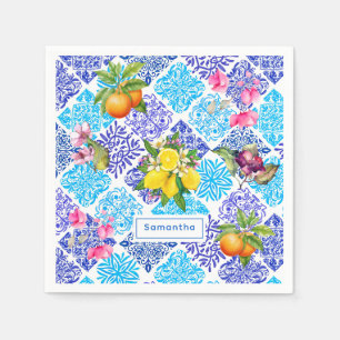 Serviette En Papier Carreaux d'azulejos méditerranéens fleuris d'agrum