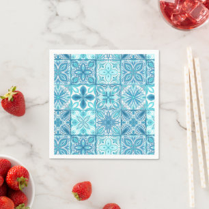 Serviette En Papier Carreaux décorés en bleu et blanc
