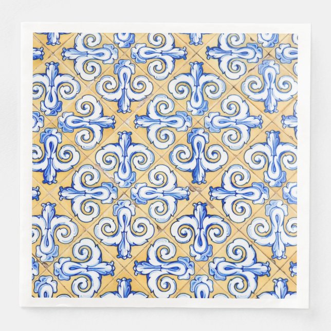 Serviette En Papier Carreaux espagnols - Azulejo Bleu, Jaune et Blanc (Devant)