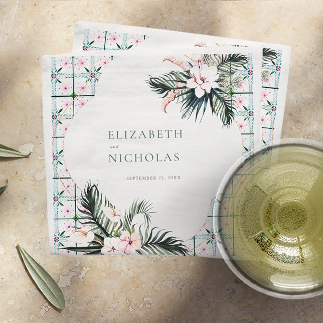 Serviette En Papier Carreaux floraux | Mariage tropical marocain (Créateur téléchargé)
