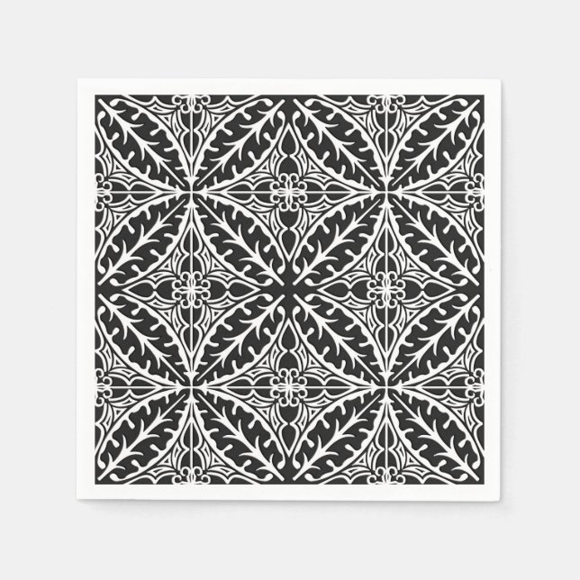 Serviette En Papier Carreaux marocains - noir et blanc (Devant)