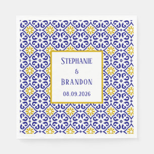 Serviette En Papier Carreaux portugais Mariage méditerranéen bleu
