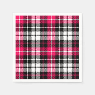 Serviette En Papier Carreaux Tartan Rose Noir Blanc 