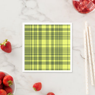 Serviette En Papier Carreaux Tartan Vert Olive et Jaune Citron
