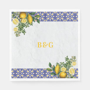 Serviette En Papier Carrelage bleu blanc jaune méditerranéen Mariage c