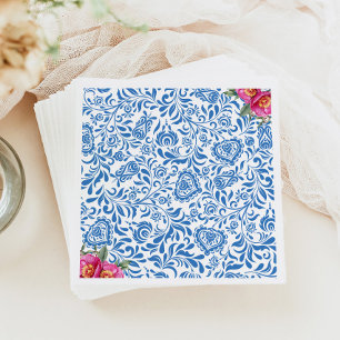 Serviette En Papier Carrelage bleu Fleur rose Parti grec méditerranéen