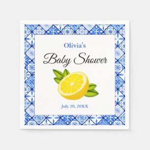 Serviette En Papier Carrelage bleu italien Baby shower de citron médit