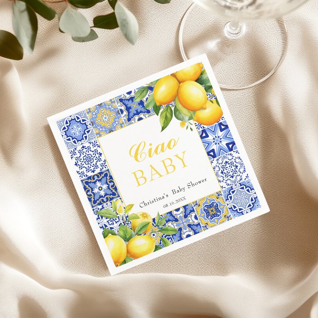 Serviette En Papier Carrelage bleu italien Citrus Citrus Baby shower c (Créateur téléchargé)