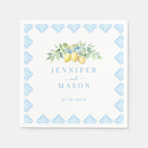 Serviette En Papier Carrelage bleu méditerranéen Citron Mariage italie