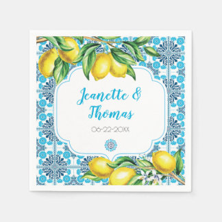 Serviette En Papier Carrelage bleu méditerranéen Citron Occasion spéci