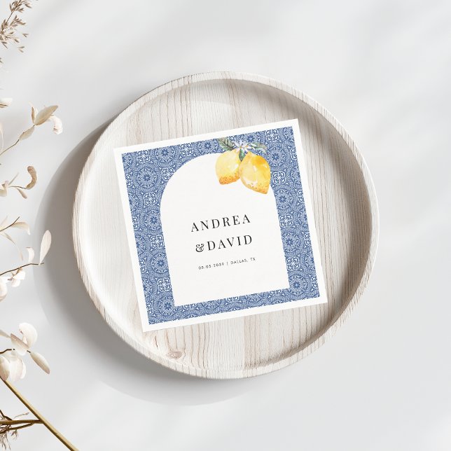 Serviette En Papier Carrelage bleu méditerranéen italien Mariage citro (Créateur téléchargé)