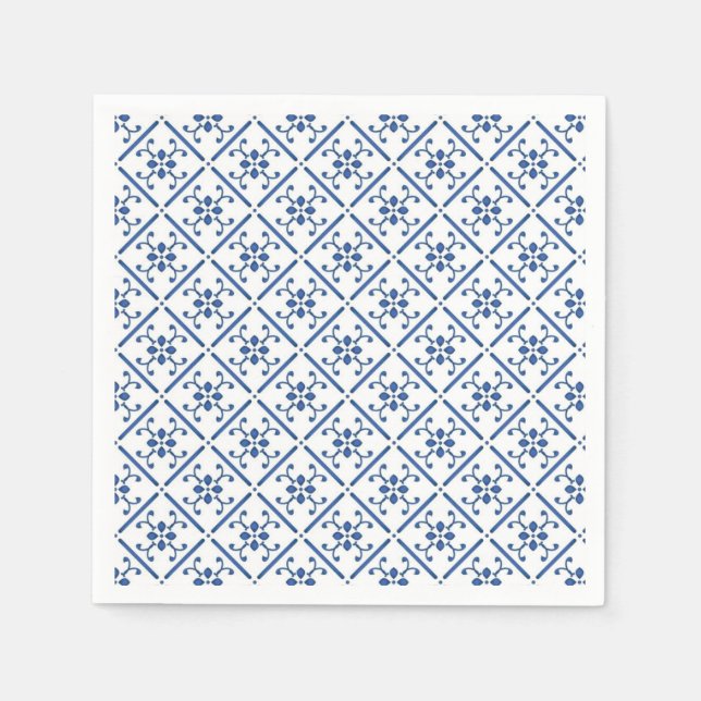 Serviette En Papier Carrelage bleu méditerranéen moderne (Devant)
