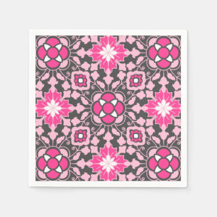 Serviette En Papier Carrelage Floral marocain, Fuchsia rose & gris / G