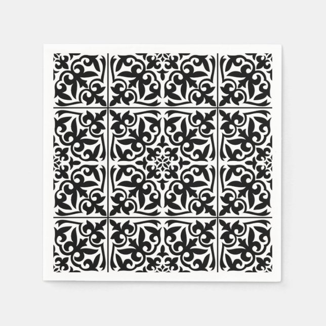Serviette En Papier Carrelage marocain - blanc avec arrière - plan noi (Devant)