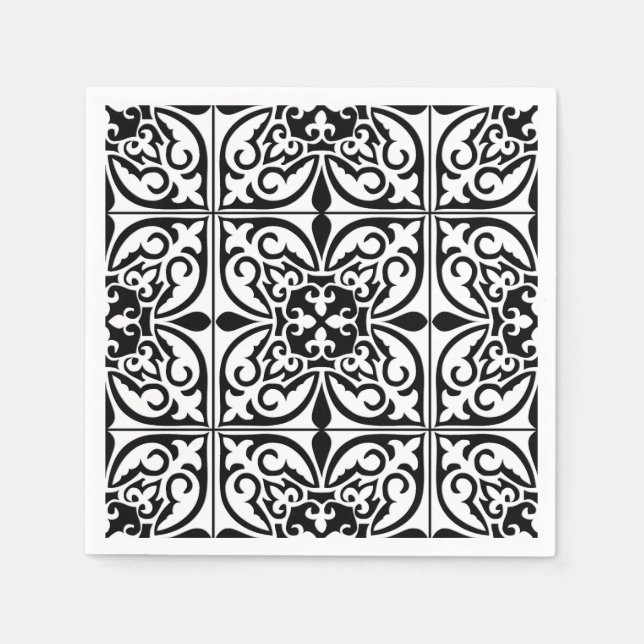 Serviette En Papier Carrelage marocain - blanc avec arrière - plan noi (Devant)