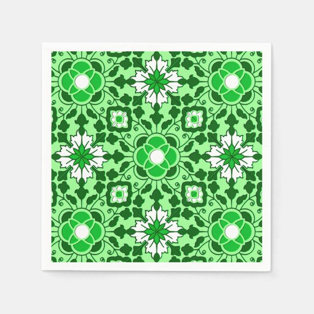 Serviette En Papier Carrelage marocain floral, émeraude et vert citron (Devant)